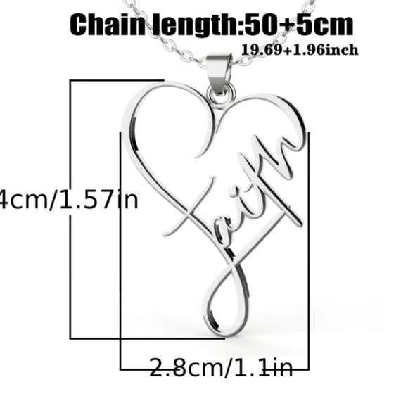 New stainless steel heart Faith necklace - Picture 3 of 3